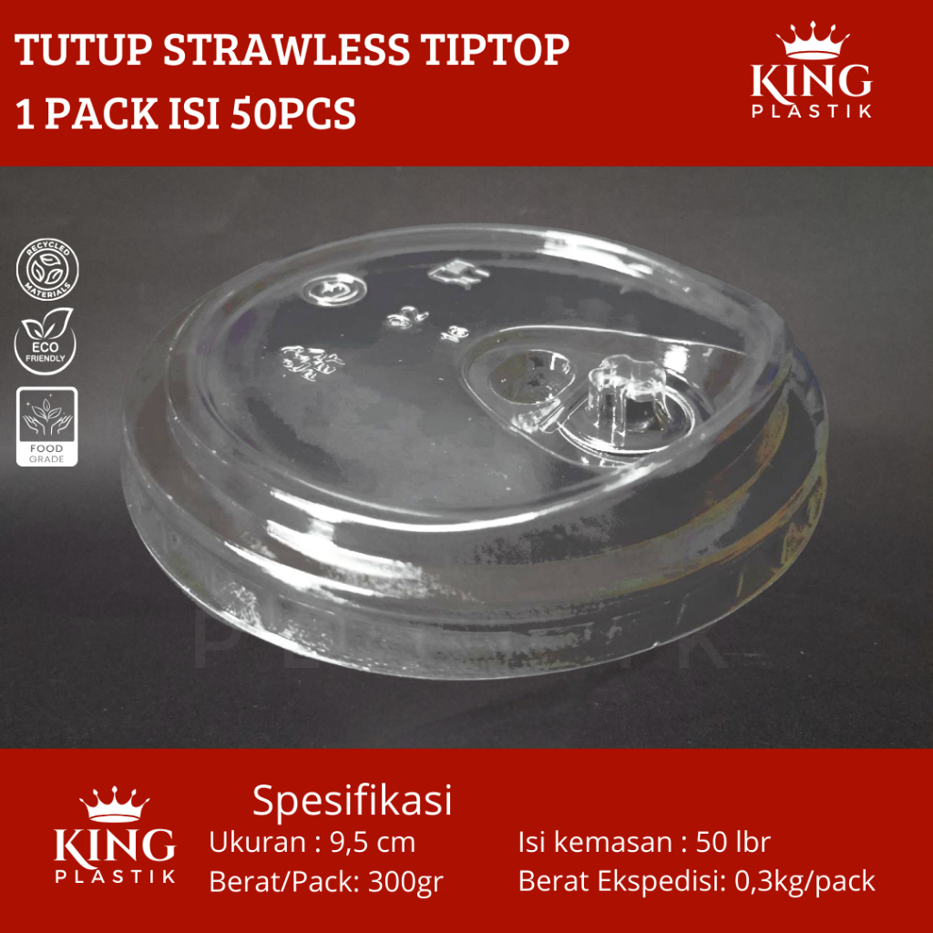 Strawless Lid / Lid Strawless Gelas Plastik 9,5cm / Tutup Cup Anti Tumpah