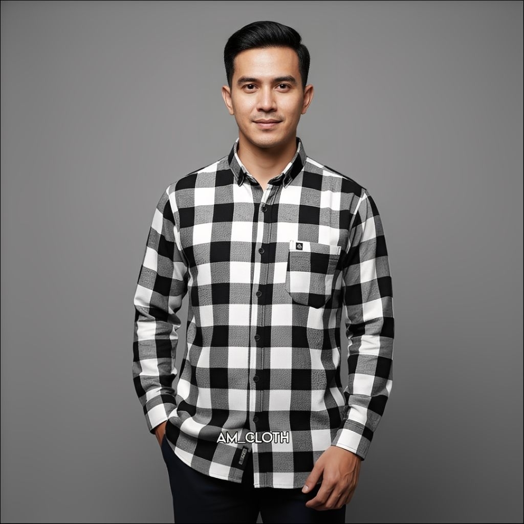 Kemeja Flanel Import Pria Distro Cowok Lengan Panjang Premium Hem Unisex Kekinian Casual Slimfit