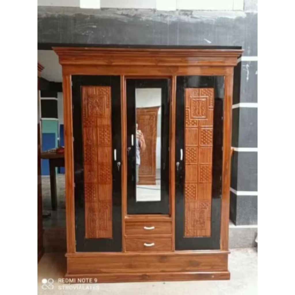 lemari 3 pintu kayu jati full tanpa triplek