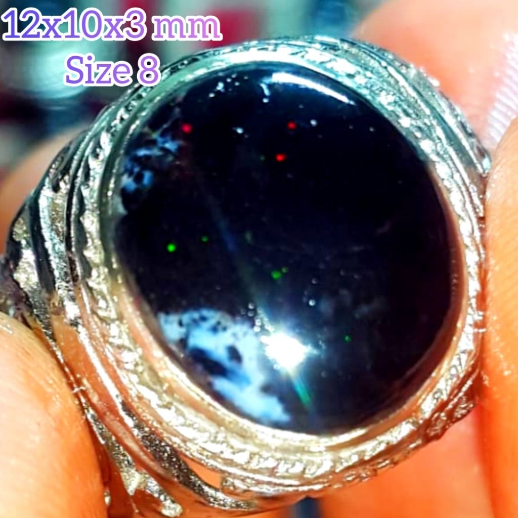 Cincin Batu Black Opal Sempur Natural Jarong Olimpic Bahan Ranting