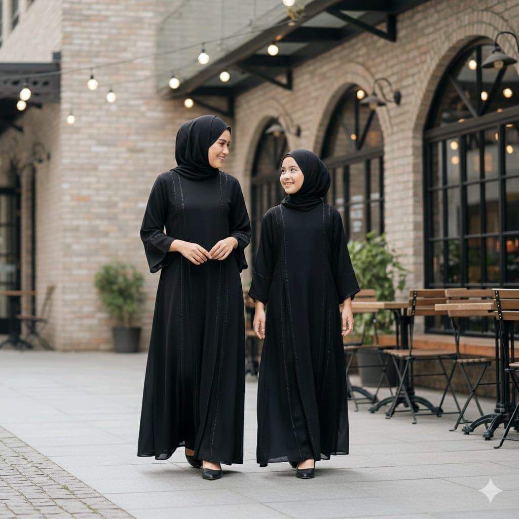New Abaya HUMAIRA Couple Anak dan Ibu Abaya Putih Hitam