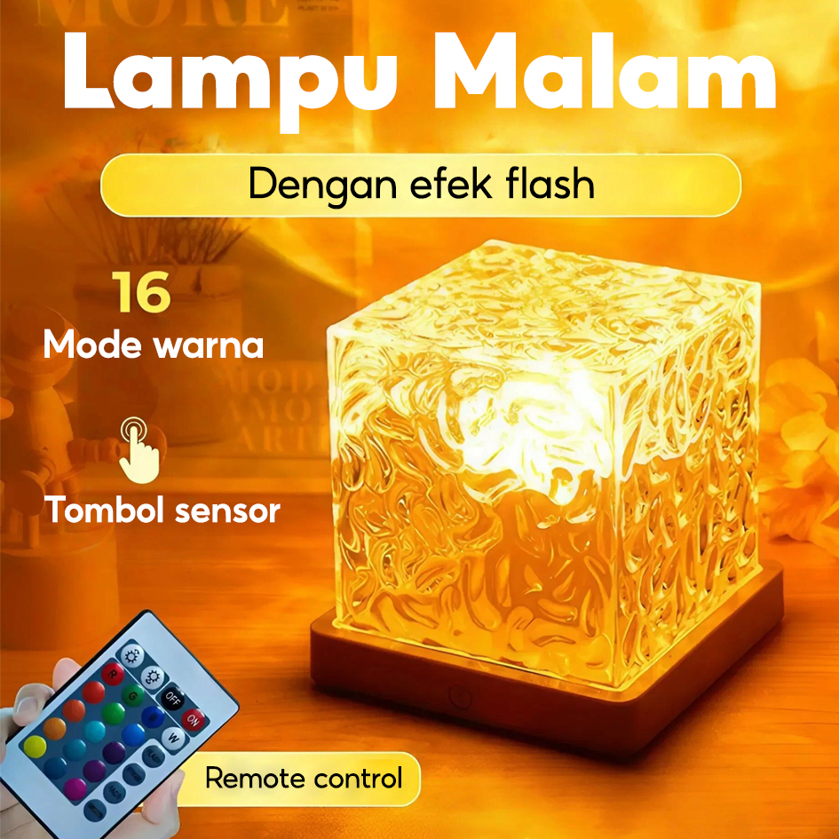 [COD]Lampu Proyektor Aurora Lampu Crystal Meja 16 Warna Lampu LED Kamar Lampu Tidur Aesthetic Lampu 