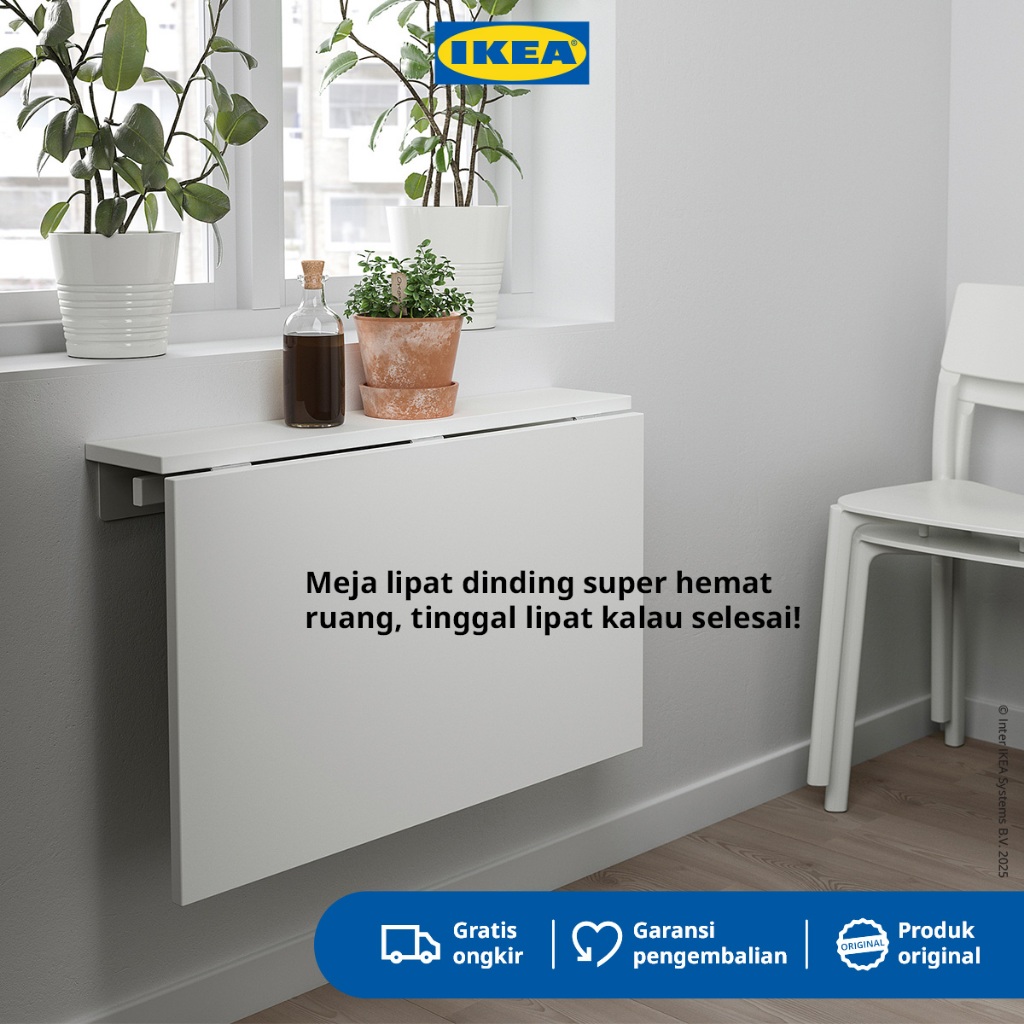 IKEA NORBERG Daun Meja Makan Lipat Dinding Putih 74x60 cm