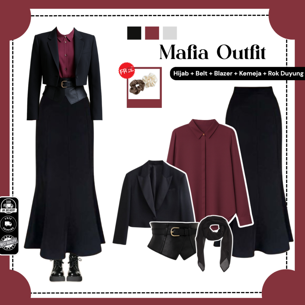 Fuji Outfit Mafia ( Hijab + Belt + Blazer + Kemeja + Rok Duyung ) Ootd Yearbook Viral - N62