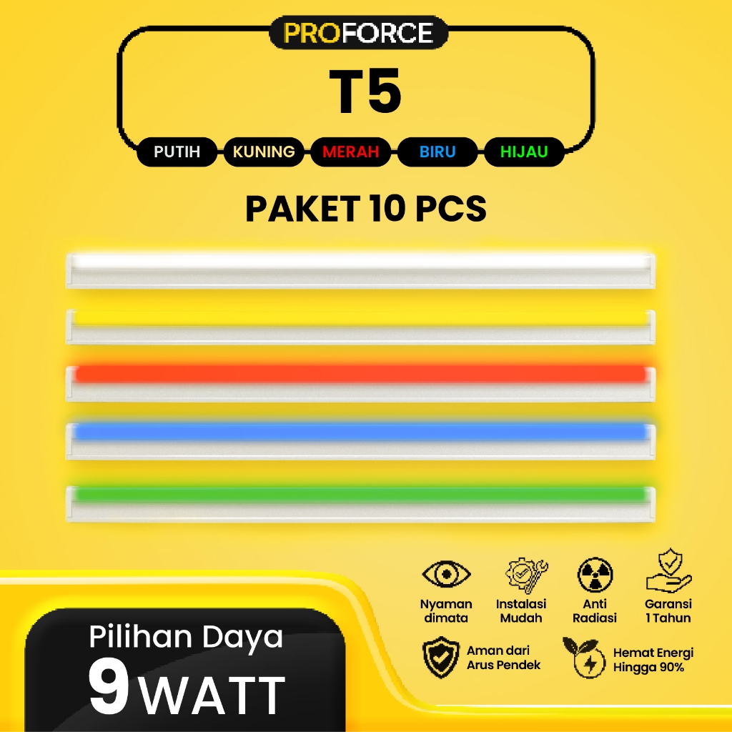 Proforce Indonesia Lampu TL T5 LED 9 Watt Panjang 57 CM Paket 10 Pcs Flourence Light Fixture Harga G