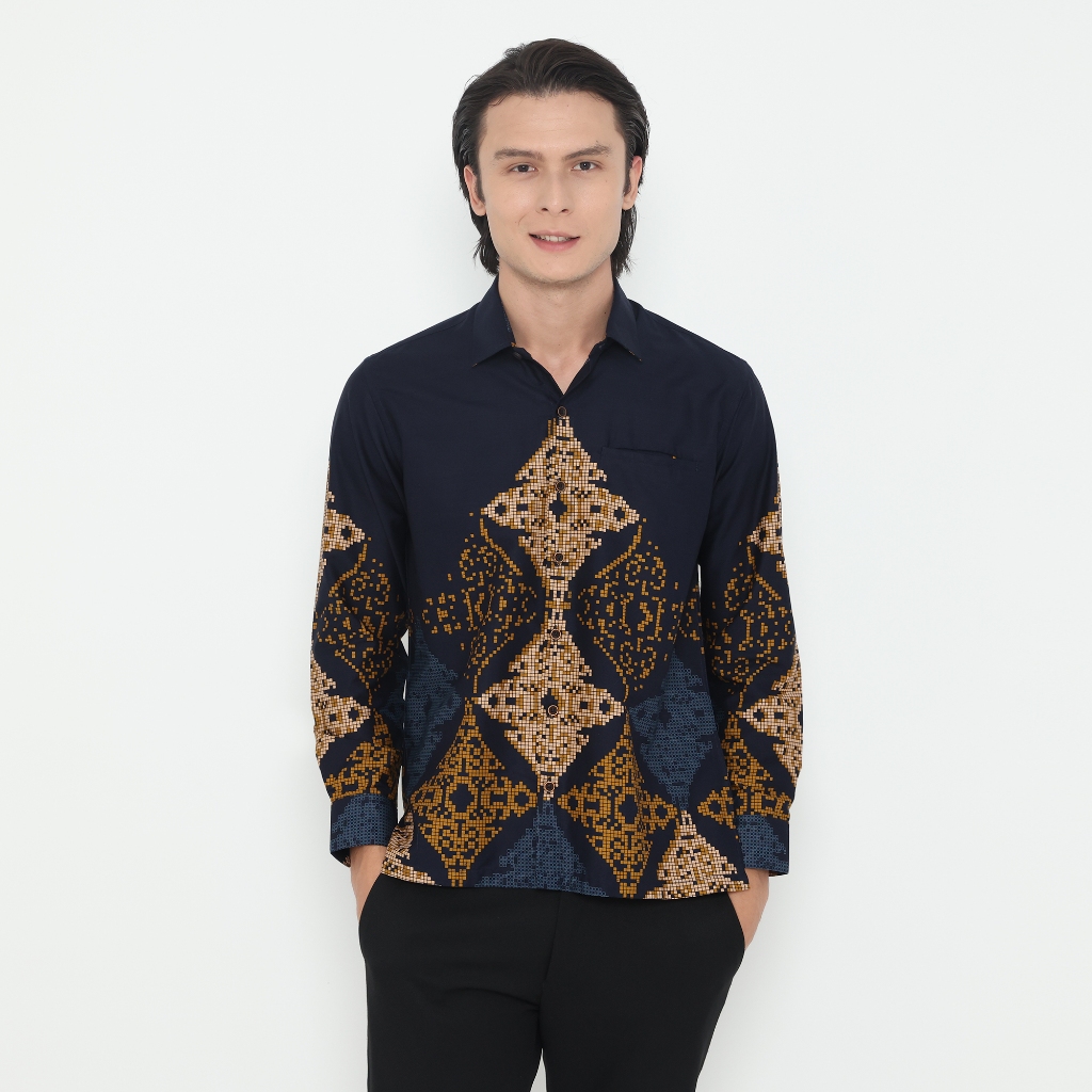 LUIGI RICCIO Kemeja Batik Pria Lengan Panjang Fashion Sampai 5XL Diamond Blue Series Katun Premium D