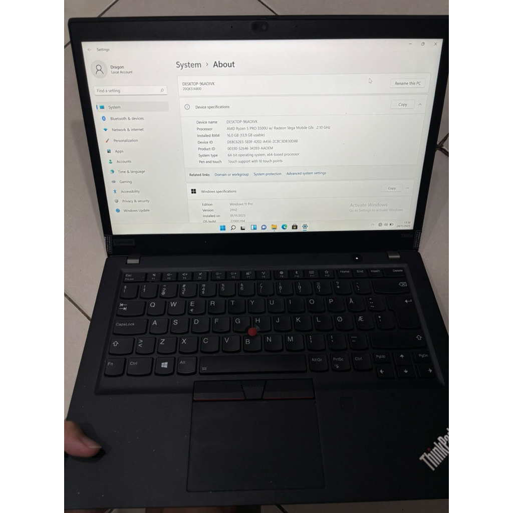 LENOVO THINKPAD T495s touchreen
