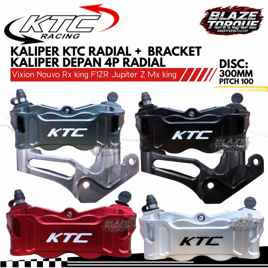 Kaliper Ktc Racing Radial 4 Piston 4P + Bracket kaliper 300mm Vixion Nouvo Rx King F1zr Jupiter Z Mx