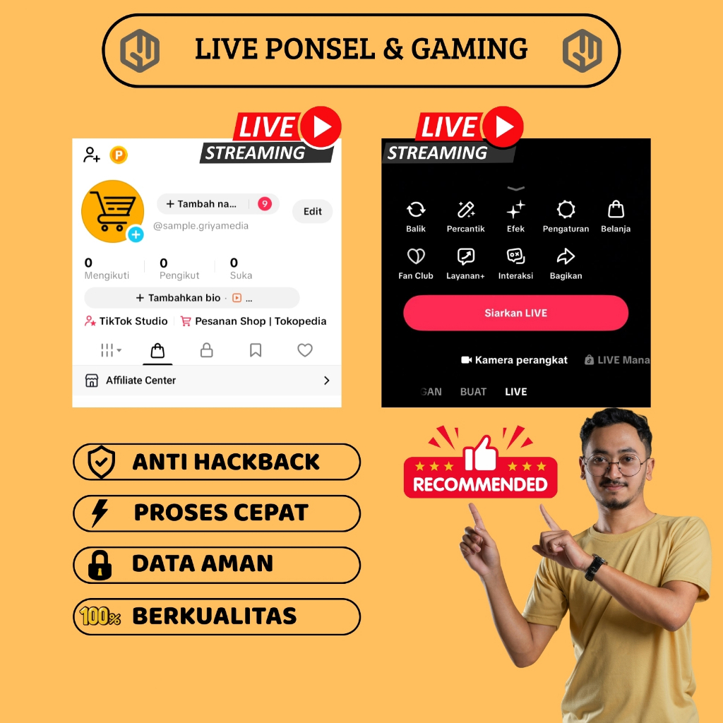Akun TikTok Live Aktif Live Ponsel dan Live Gaming 1-5k Followerr
