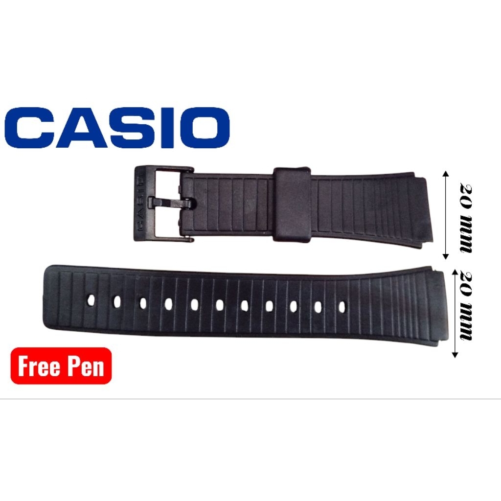 Tali jam tangan Casio dan Q&Q uk20 pengait plastik hitam cetak "Casio"