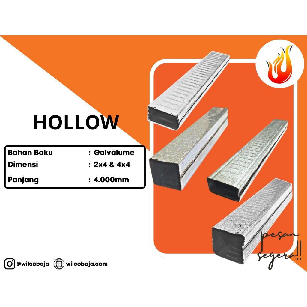 HOLLOW GALVALUME 2X4 DAN 4X4 (MINI/BESAR) PER BATANG 4 METER