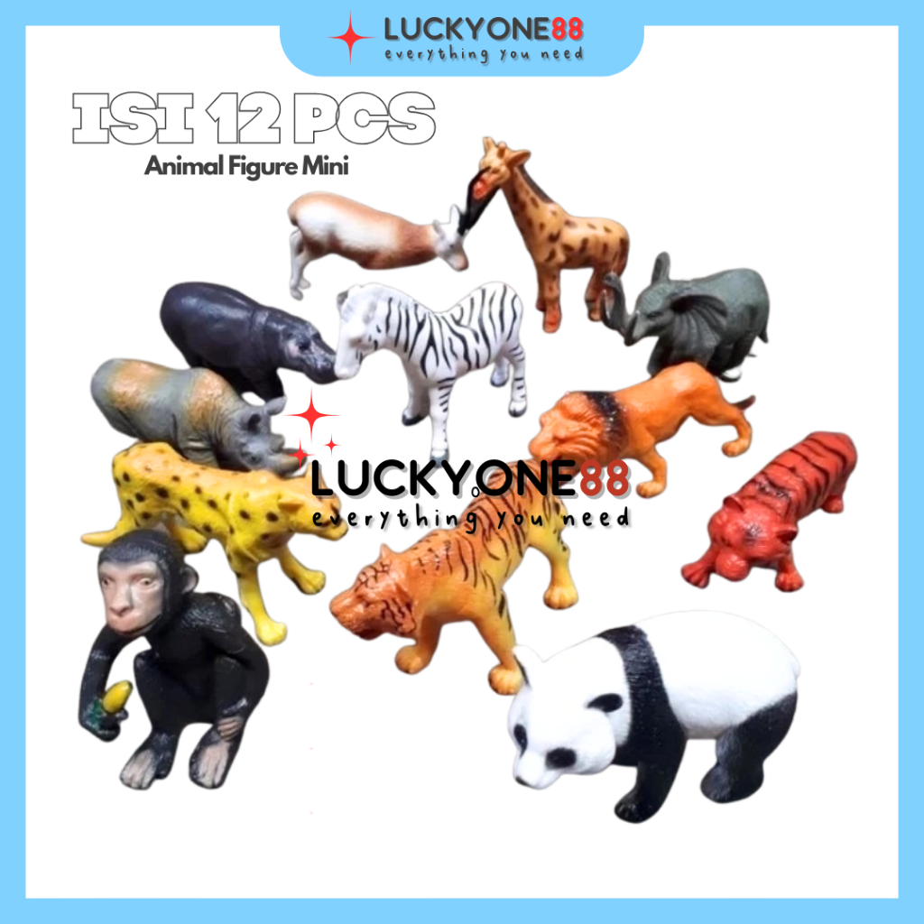 MAINAN HEWAN KARET SET ISI 12 PCS WILD ANIMALS / Mainan Hewan Karet / hewan miniatur zoo ternak
