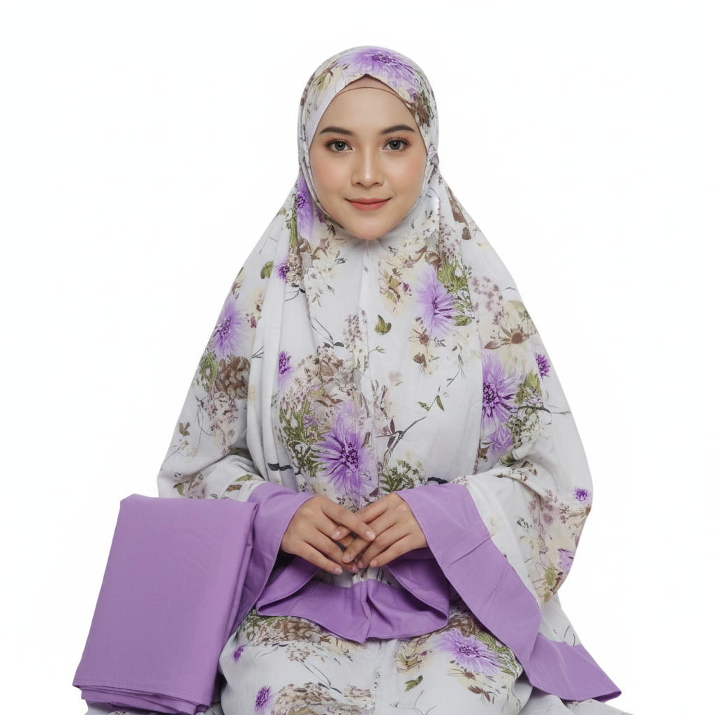 Sale 40% Mukena Renda Katun Jepang Warna Putih Fullset Motif Lukis Bunga