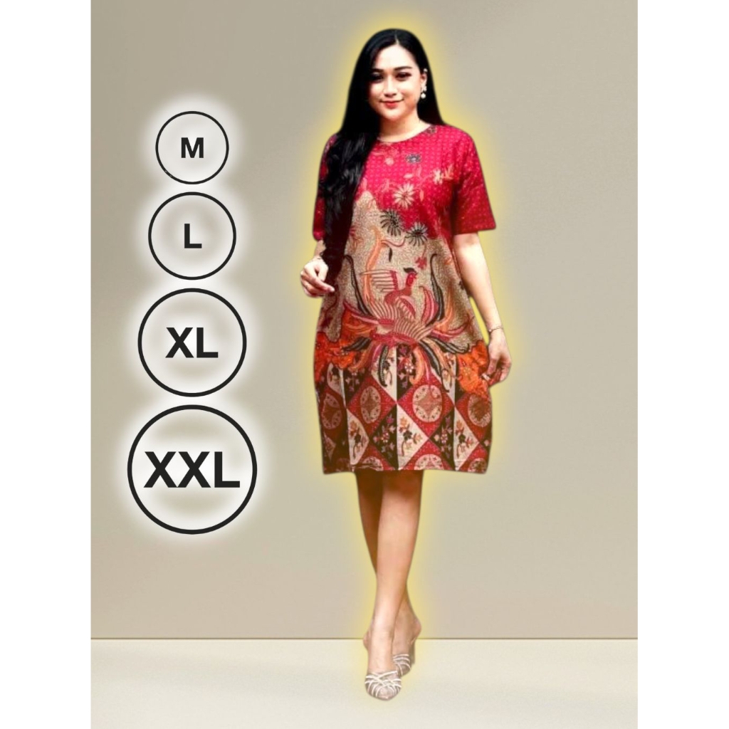 BAJU DRESS WANITA MODERN MODEL TERBARU MOTIF BATIK LENGAN PENDEK SELUTUT PARTY NATAL SERAGAMAN KARYA