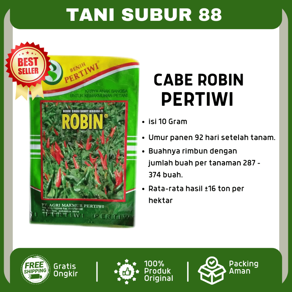 Benih cabe rawit hijau ROBIN F1 10 gram cabai cabe rawit robin f1 dari benih pertiwi