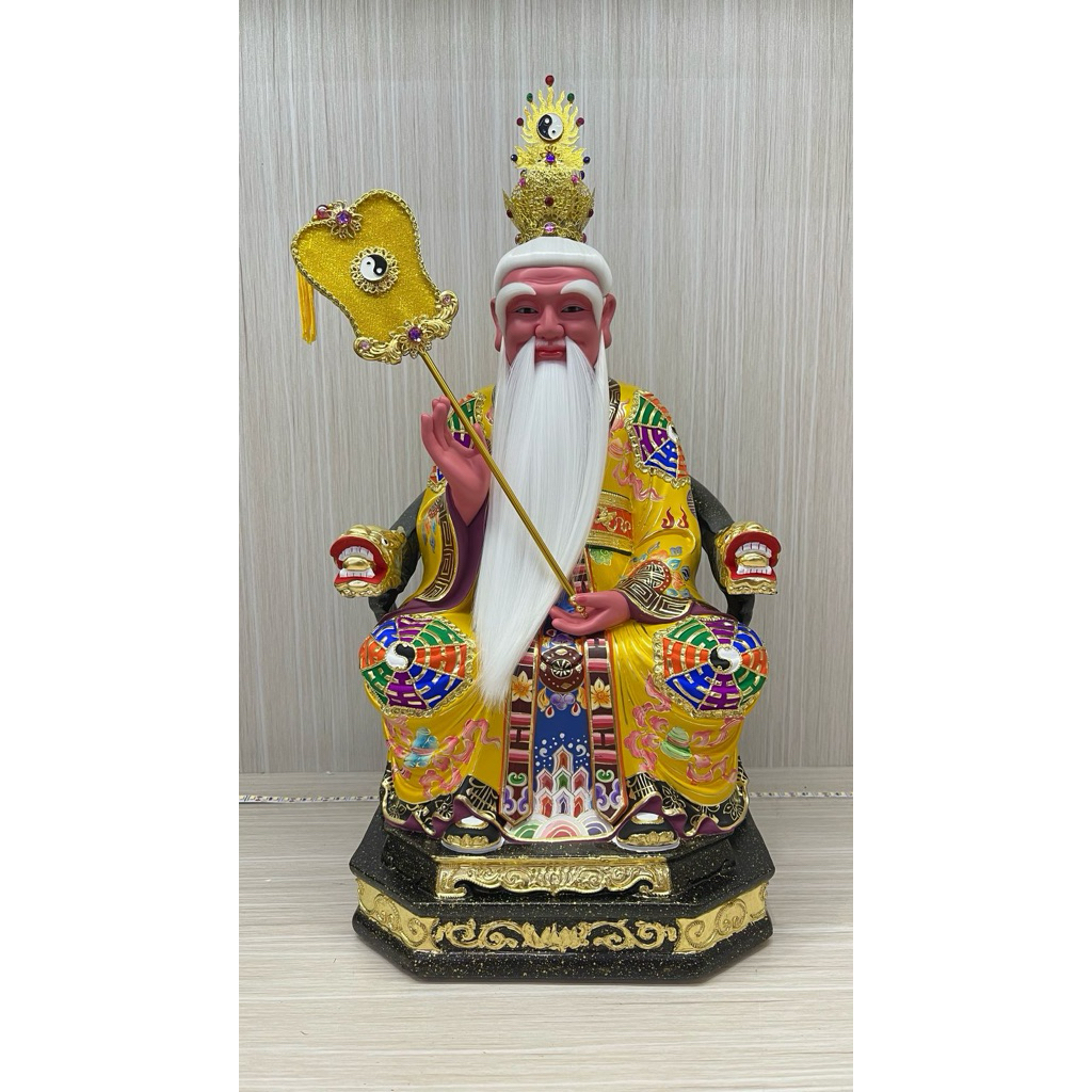 patung dewa tai siong - Thai shang lau jin duduk kursi naga 16in kayu Taiwan rambut topi