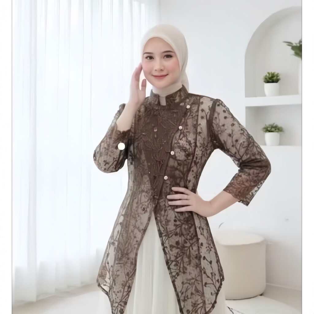 Sakura outer brokat kebaya janggan / outer tunik brokat modern / outer kebaya wisuda keondangan