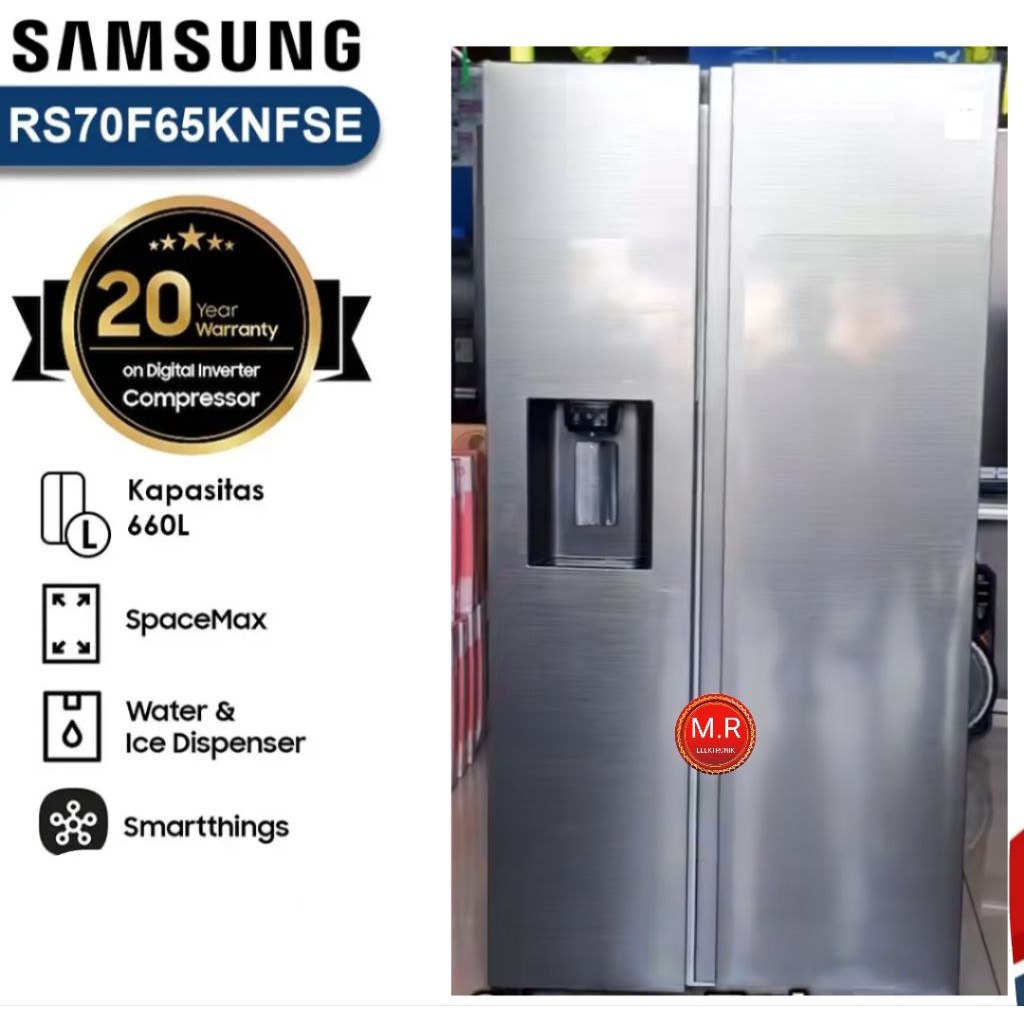 KULKAS SIDE BY SIDE SAMSUNG + DISPENSER RS70F65KNFSE GARANSI RESMI 20 TAHUN