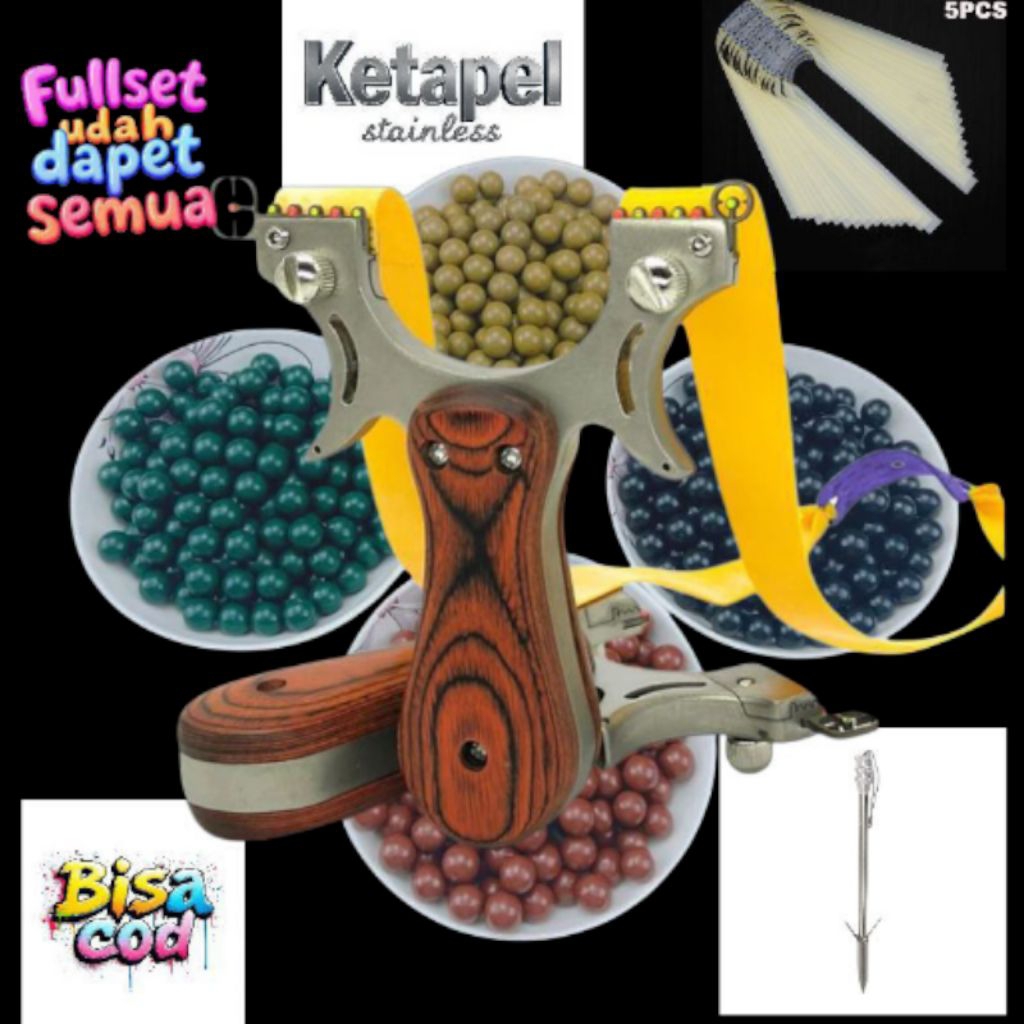 KETAPEL STAINLESS STEEL SLINGSHOT fullset udah dapet KARET PELURU SAMA PANAH IKAN