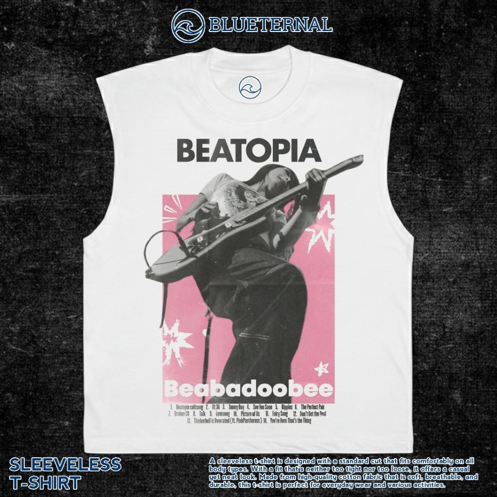 KAOS BAJU SINGLET BEATOPIA PINK GITAR | SINGLET PUTIH | SINGLET BAND | KAOS BAND | BAND METAL | LEKB