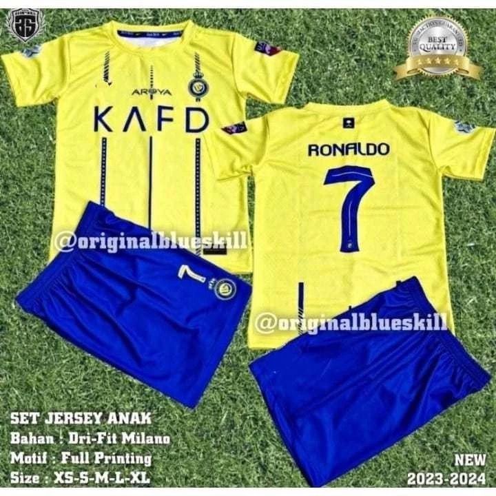 SETELAN BAJU BOLA ANAK RONALDO/MESSI TERBARU 2025 USIA 1-15 TAHUN