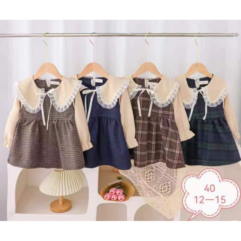 dress anak import lengan panjang ala Korea 2-5 tahun