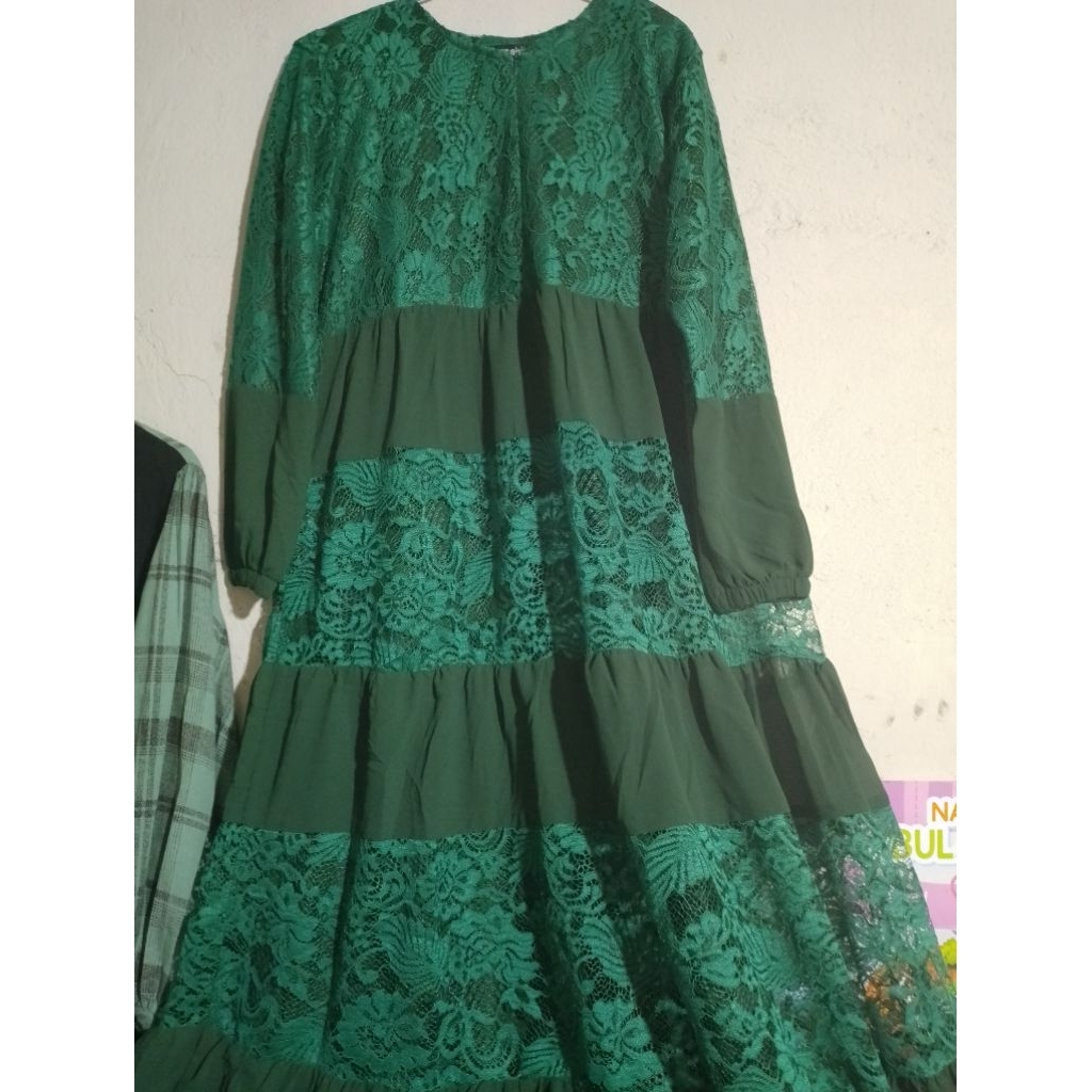 Gamis Brokat mix Hijau botol