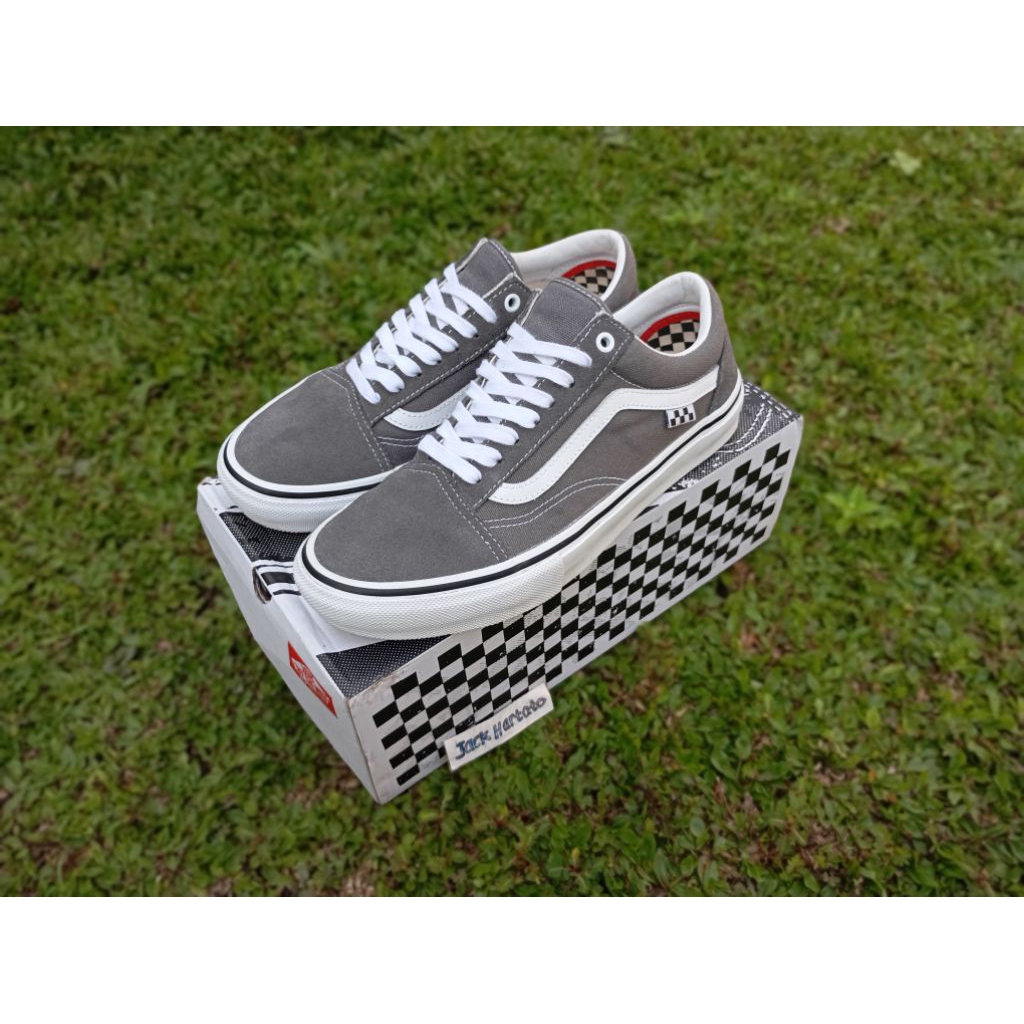 VANS SKATE OLD SKOOL PEWTER WHITE RESMI PT GMG