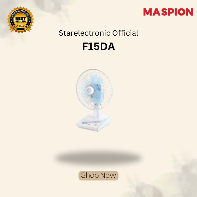 MASPION Kipas Angin Meja Desk Fan 6 Inch F-15DA Low Watt 18 Watt Motor Tembaga Kuat Garansi Resmi