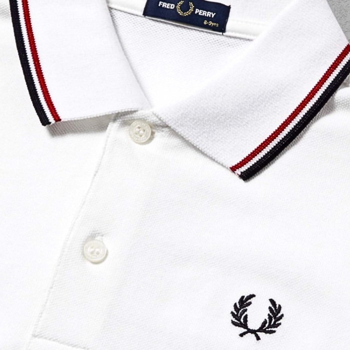 Kaos Polo Kemeja Classic Pria Eksklusif FP M12 Motif White Red Line Original Store 100% Limited Stoc