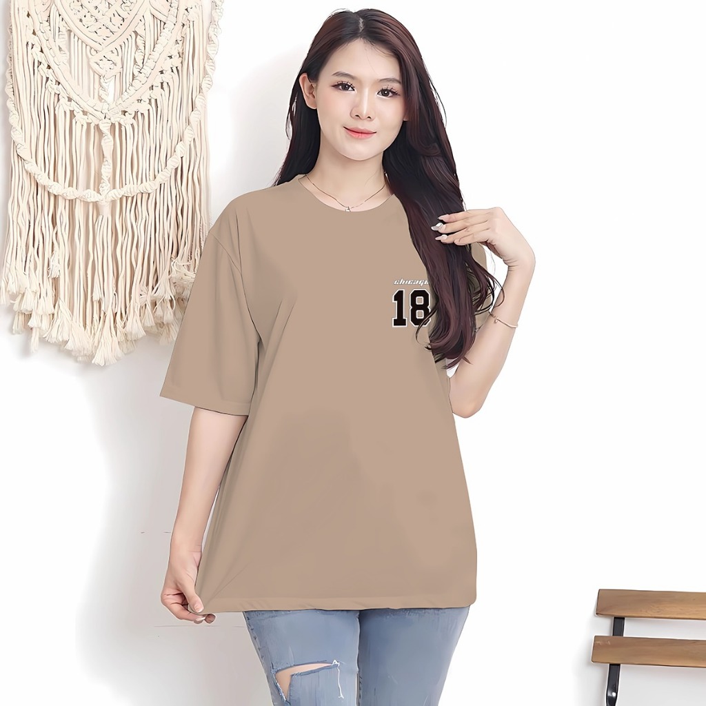 Kaos Angka Oversize Wanita Korean Style | Kaos Distro Lengan Pendek Angka 18
