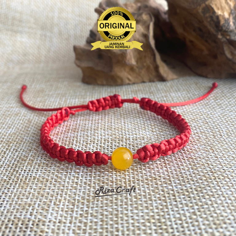 RED JADE Gelang Simple Tali Merah Serut Cina China Giok Kuning Emas ASLI Original Pria Wanita