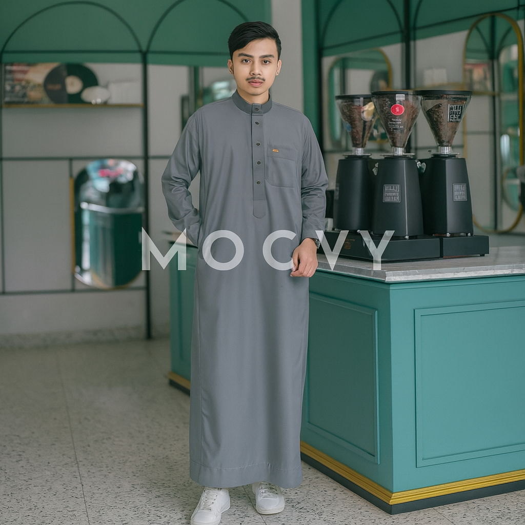 PROMO COD Jubah Gamis Pria Exclusive Ismail Warna Abu Tua