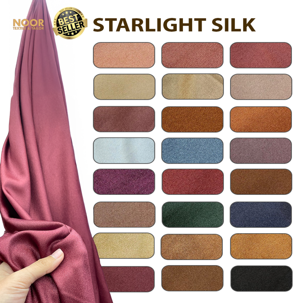 Kain Silk POLOS | Starlight Silk | All Color | 25 Warna | Kain Glossy | Bahan kain gaun pesta | Shin