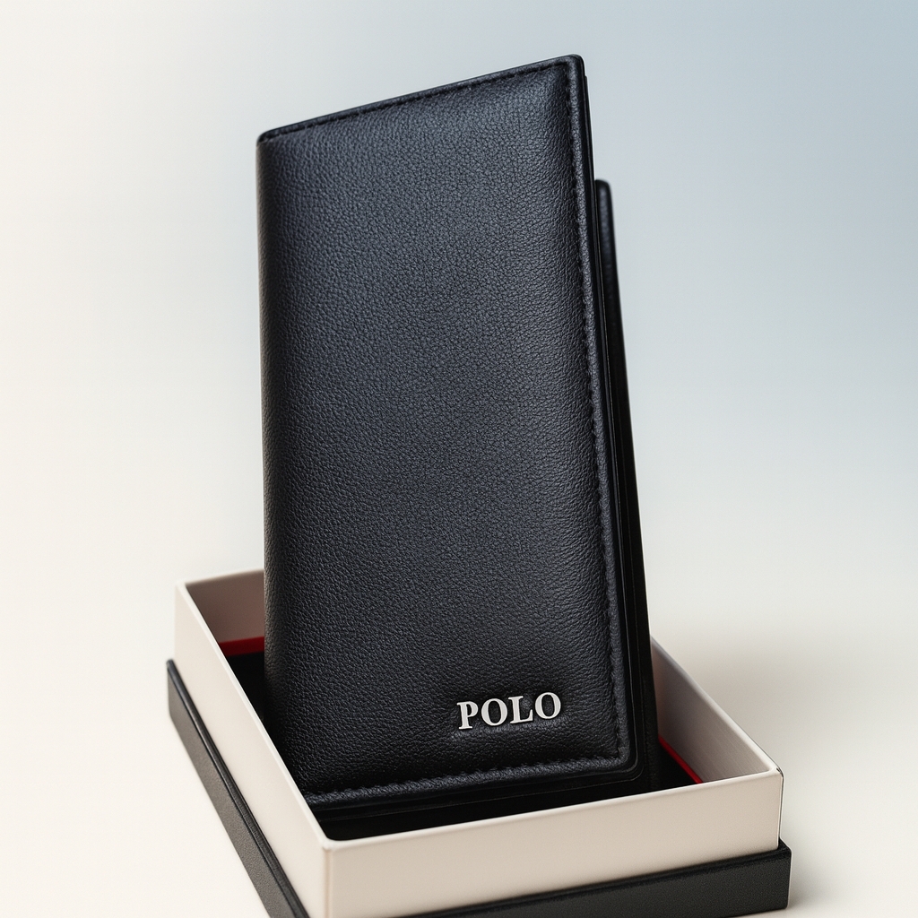 Dompet Lipat Panjang Pria POLO Kulit PU 8 Slot Kartu Hitam Premium Elegant Ekonomis