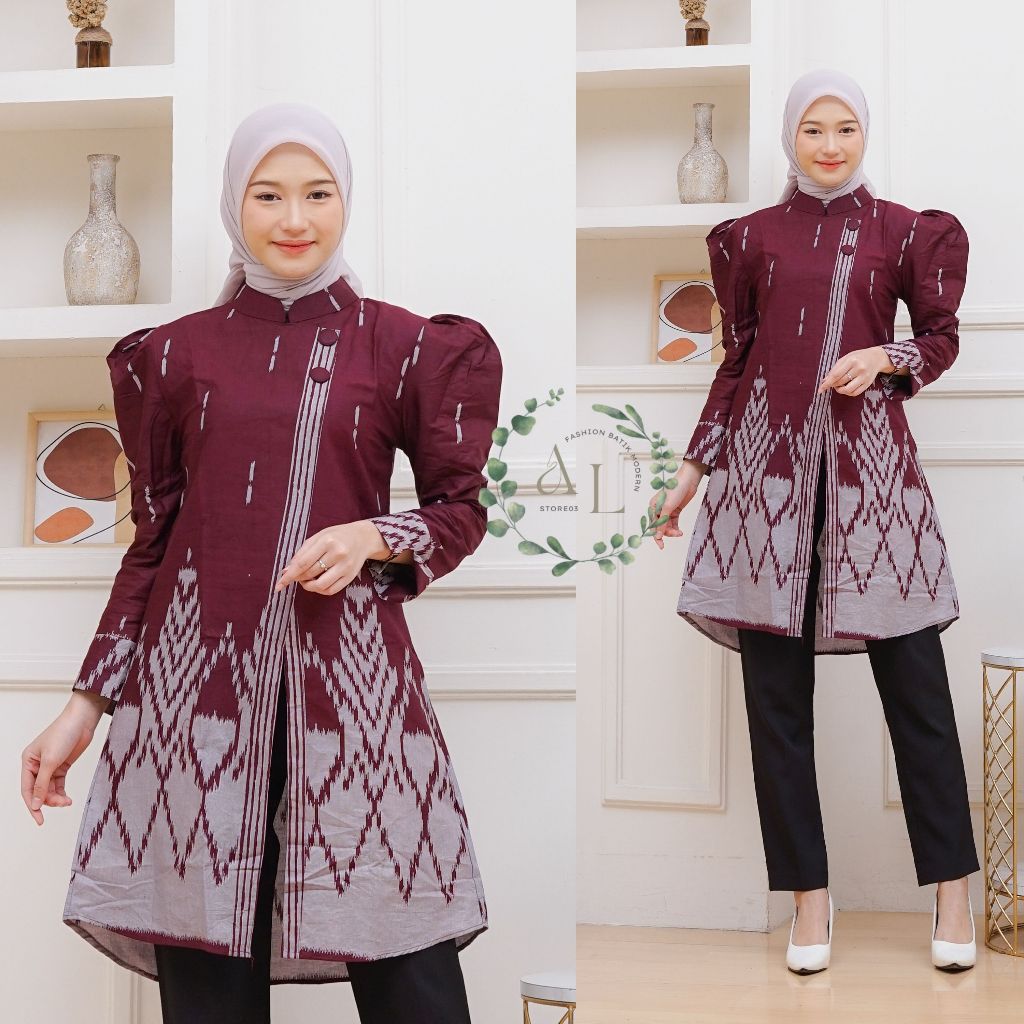 Alleastore 03 - Atasan Batik Wanita Modern Tunik Atasan Batik Terbaru Motif Songket Tunik Batik Devi