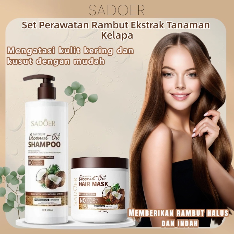SADOER Shampo Set Sampo dan Kondisioner Kelapa  anti ketombe Penghilang Ketombe Berkerak Dan Gatal o