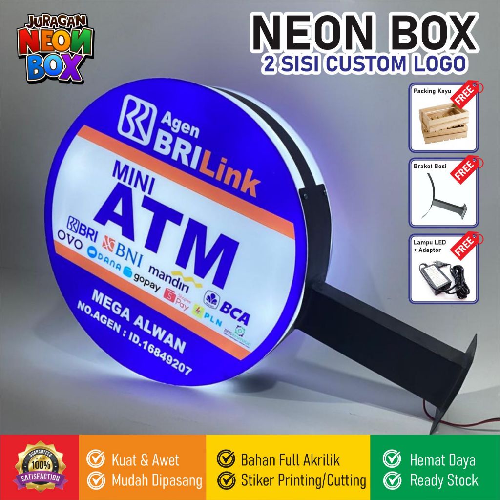 Neon Box Brilink siap pasang | Neon Box Akrilik | Neon Box Bulat