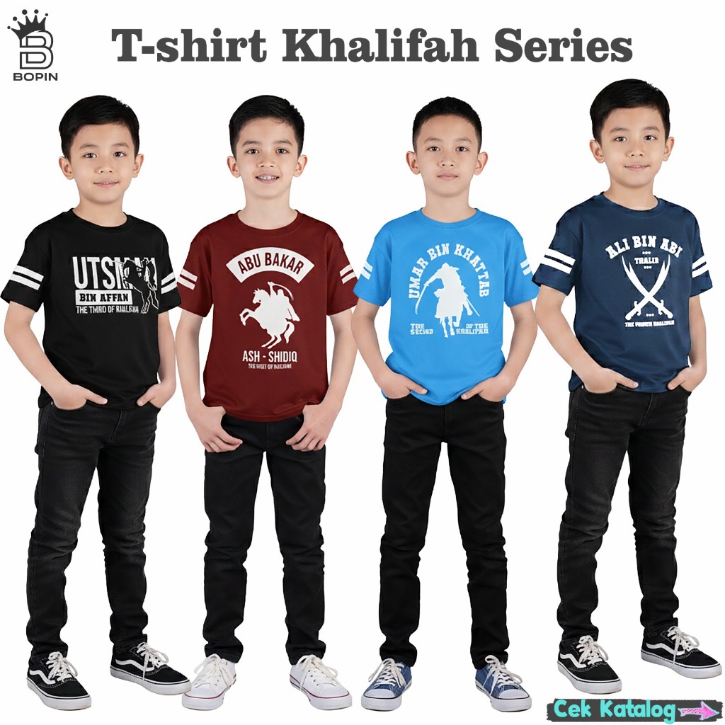 KAOS ANAK MOTIF KHALIFAH SERIES PAKAIAN ANAK LAKI LAKI UNISEX EDUKASI PEJUANG ISLAM