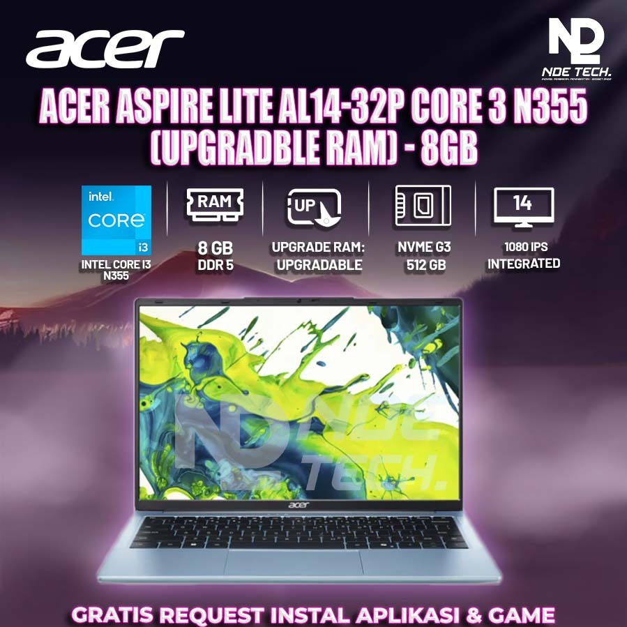 ACER ASPIRE LITE AL14-32P CORE 3 N355 UPGRADBLE RAM