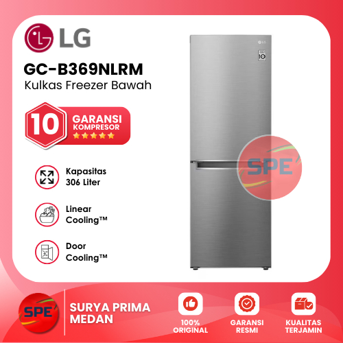 KULKAS 2 PINTU FREEZER BAWAH LG KAPASITAS 306 LITER GC-B369NLRM / GCB369NLRM GARANSI RESMI (MEDAN)