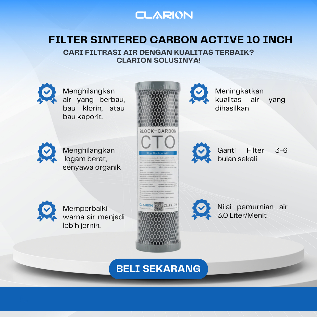 Clarion Sintered Activated Carbon Filter Cartridge  CTO 10 Inch – Filter Karbon Aktif Platinum