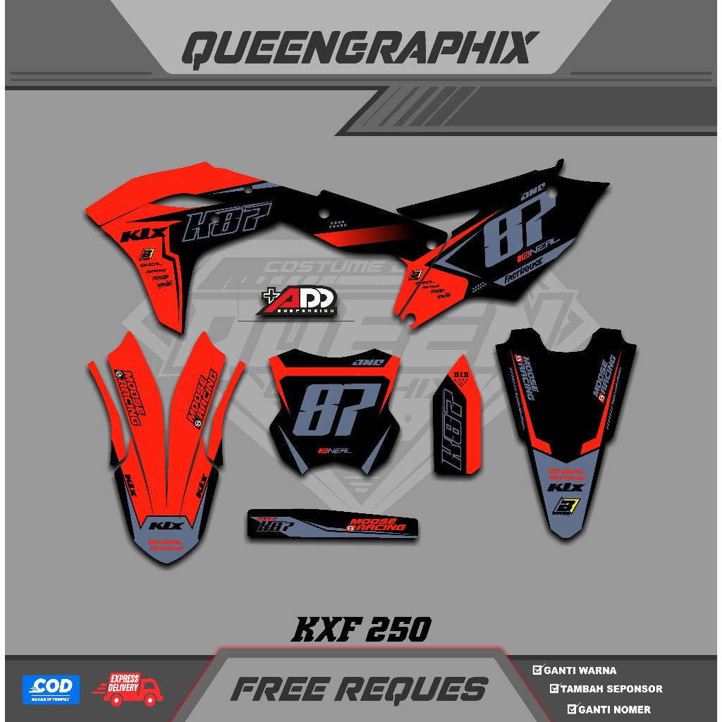 DECAL KX F 250, GTX  KX F 250 BISA CUSTOM DESAIGN NAMA, NOMOR, SPONSOR, WARNA (30)