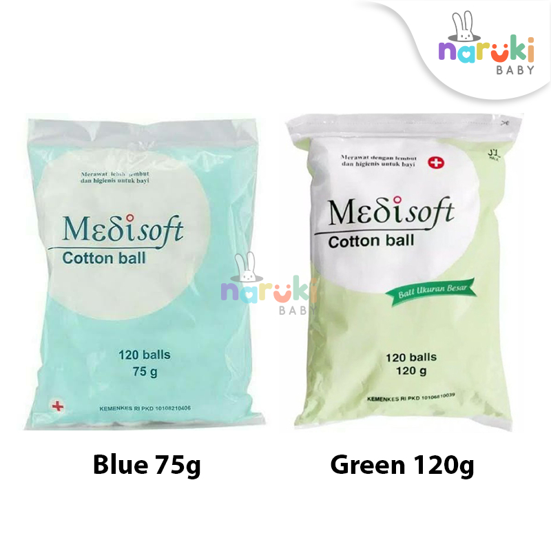 [GROSIR] Medisoft Cotton Ball Green / Bola Kapas Bayi Hijau 120gr / Medisoft Biru 75gr 120 Balls
