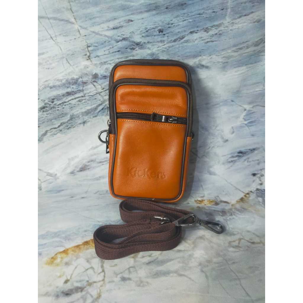 Tas Pinggang Dompet Pria Cowok 2 Slot Handphone Multifungsi Kulit Asli Premium KODE : P018 KICKERS