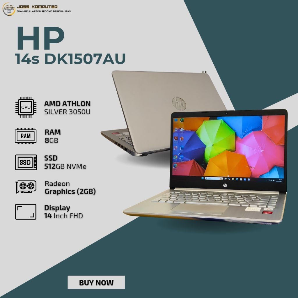 HP 14s DK1507AU AMD Athlon 3050U/ RAM 8GB/ SSD 512GB/ 14 INCH FHD
