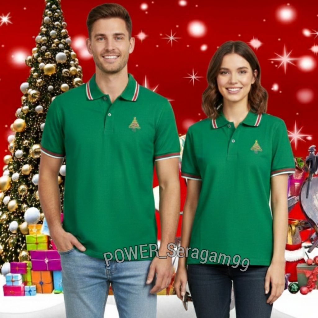 ATASAN BAJU KAOS KERAH POLO POHON NATAL BORDIRAN DEWASA PRIA WANITA UNISEX / KAOS BAJU SERAGAM NATAL