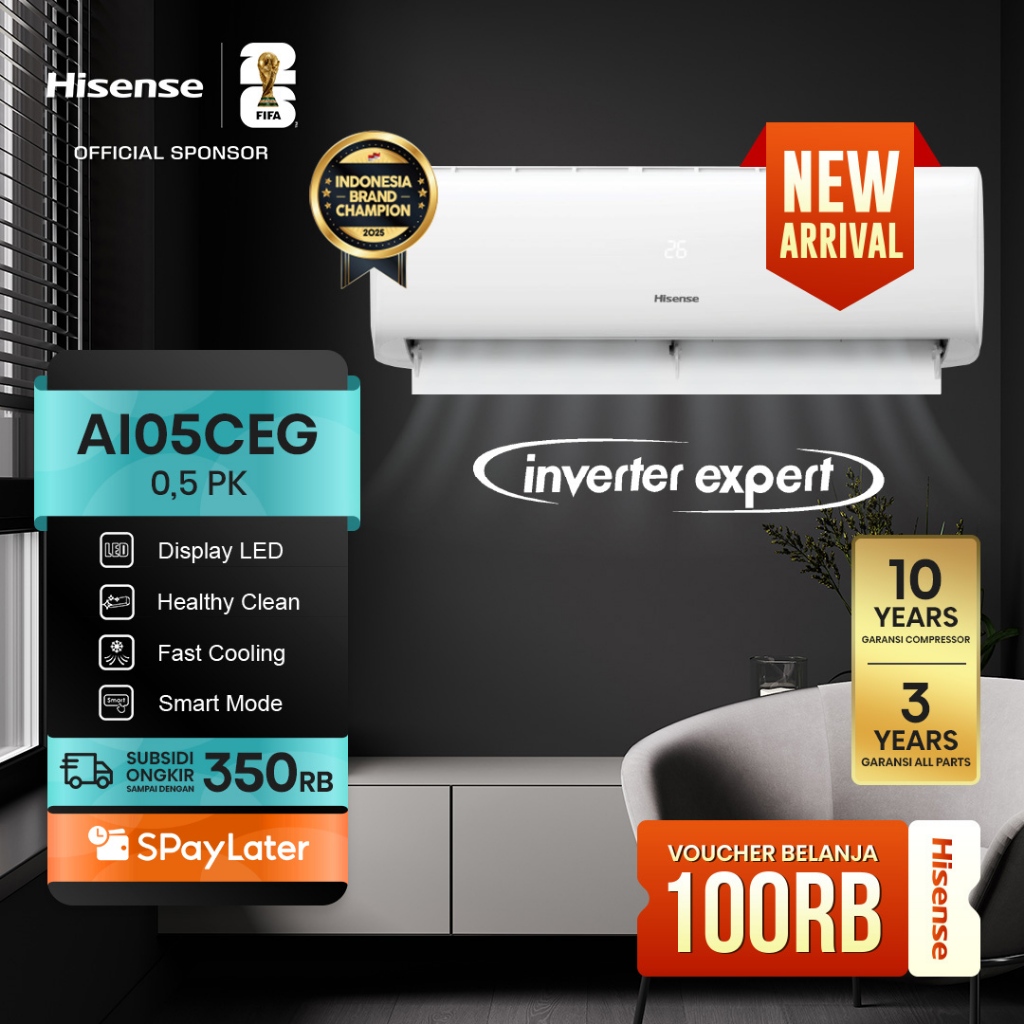 Hisense AC AI05CEG Inverter 1/2 PK (0.5 PK) Cooler Perlindungan Cepat ECO Mode Hemat Energi Self Cle