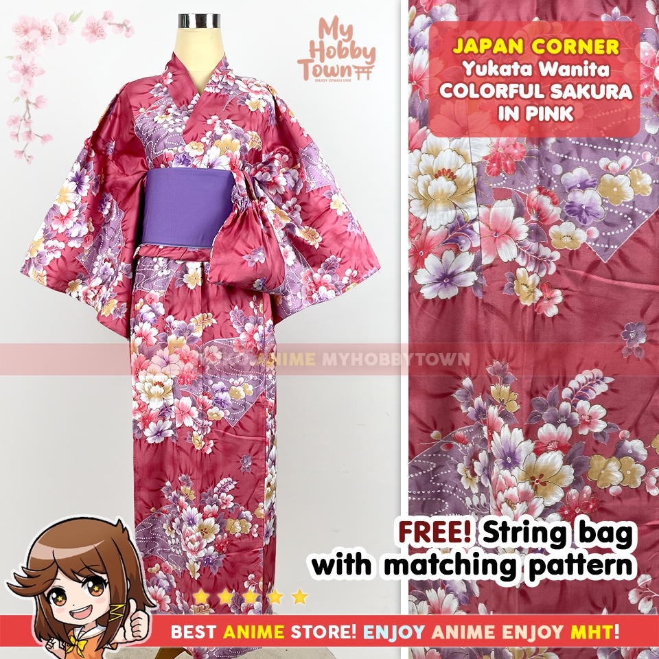 Yukata Kimono Wanita : Colorful Sakura In Pink - Baju Jepang