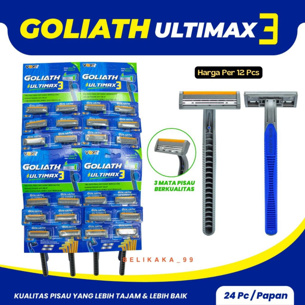 Alat Cukur Kumis/Jenggot Goliath Ultimax 3 (3 Mata Pisau) 1 Lembar isi 24 Pcs